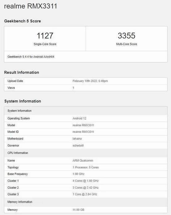 Realme GT2 Global Variant Geekbench
