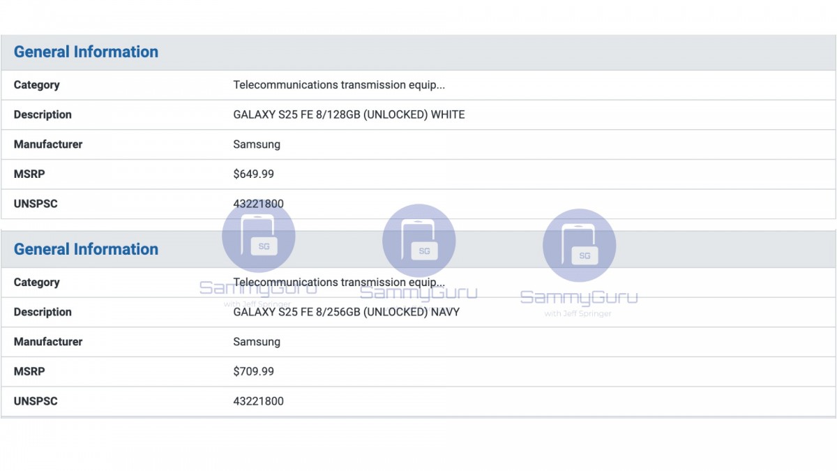 Samsung Galaxy S25 FE US Price and Specs Leak