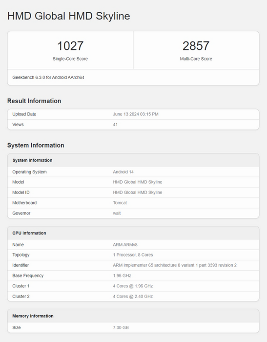 HMD Skyline passed Geekbench tests
